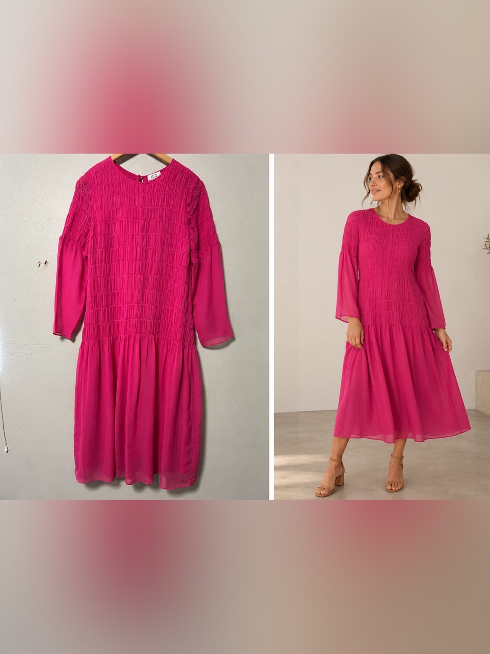 AYR The Something Special Dress Size XS Silk Cotton Smocked Midi Long Sleeve